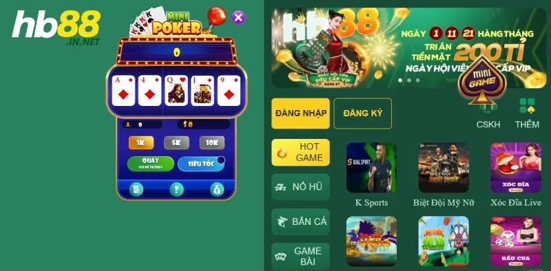 Mini game HB88 - Sảnh cá cược bùng nổ đổi thưởng cực khủng - ZUVEX.INFO